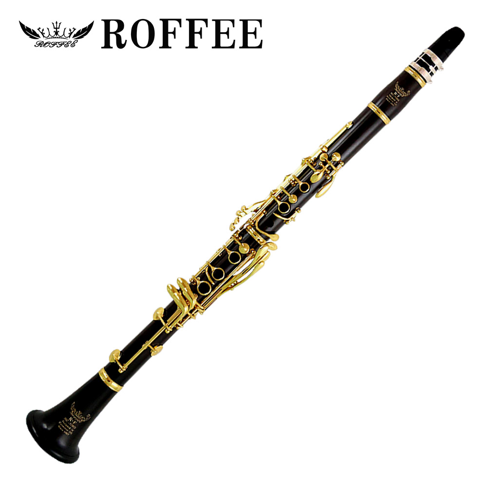 ROFFEE Professional Performance Level Ebony Wood 18K Gold Plated 18 Keys Bb Tone Clarinet