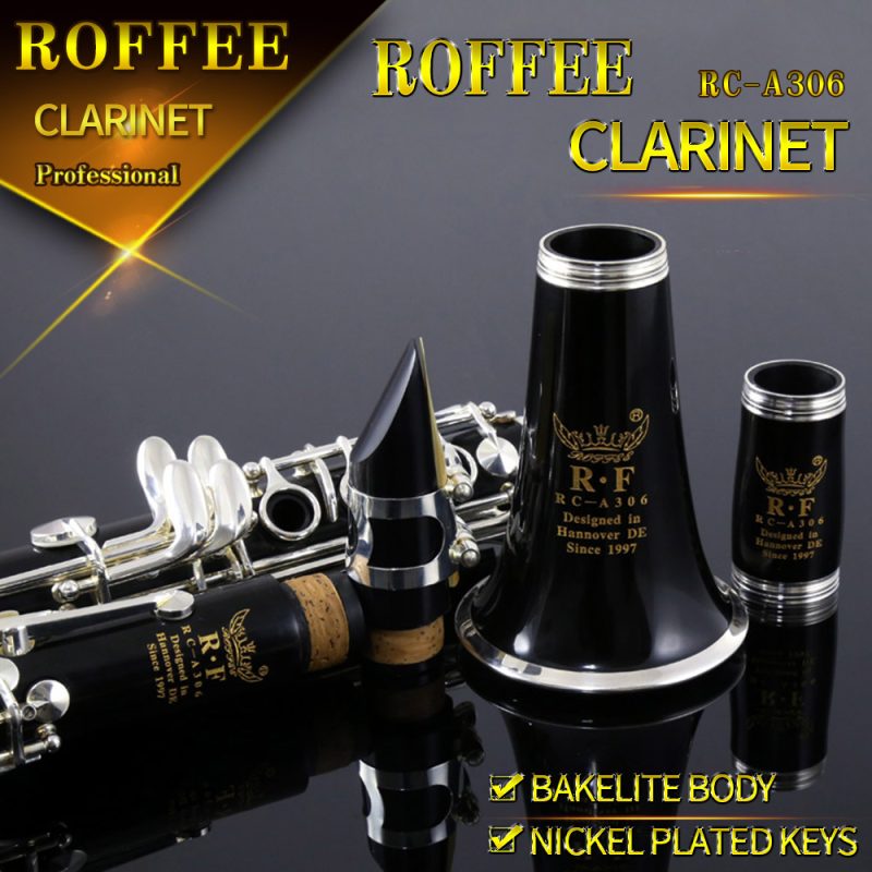 ROFFEE Beginner Level Bakelite Nickel Plated 17 Keys Bb Tone Clarinet