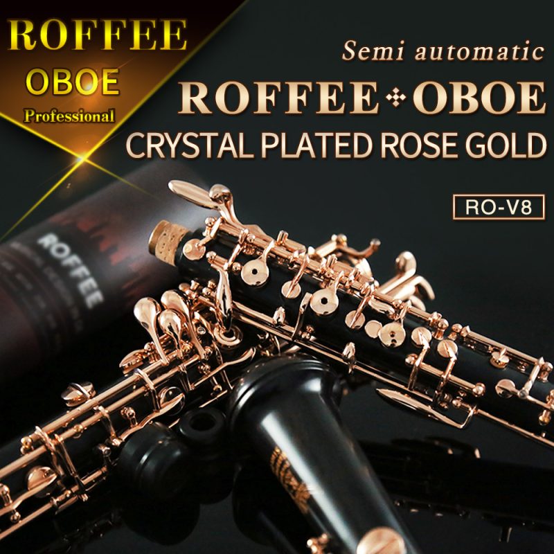 Roffee College-Level Ebony Body Semi Automatic Rose Gold Plated Oboe