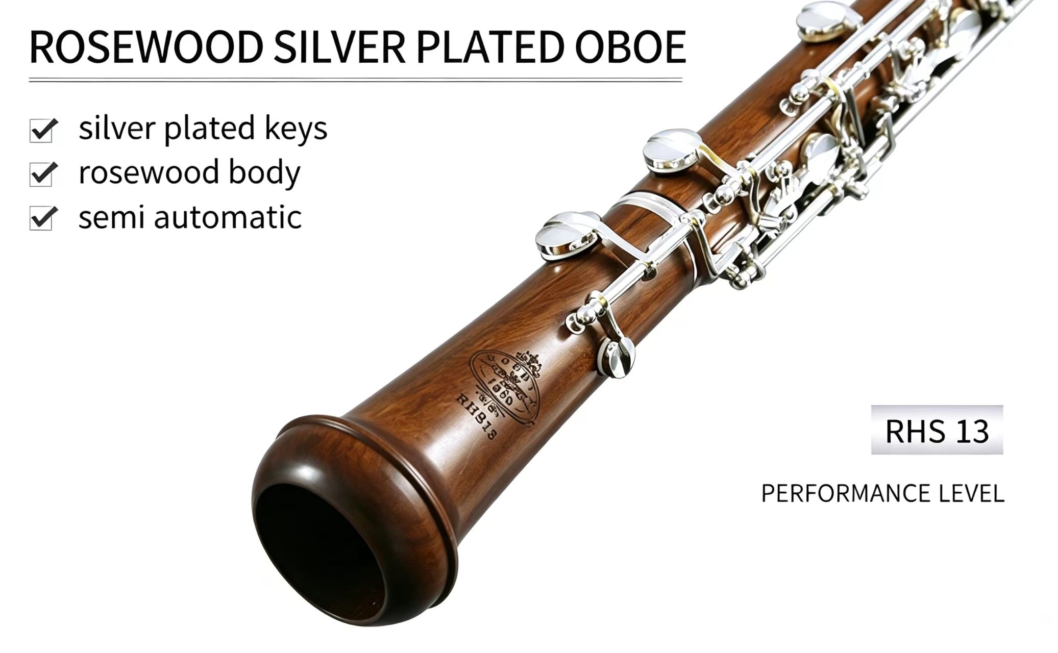Rochix Beginner Level Redwood Body Silver Plated Semi Automatic Oboe(Out of stock)