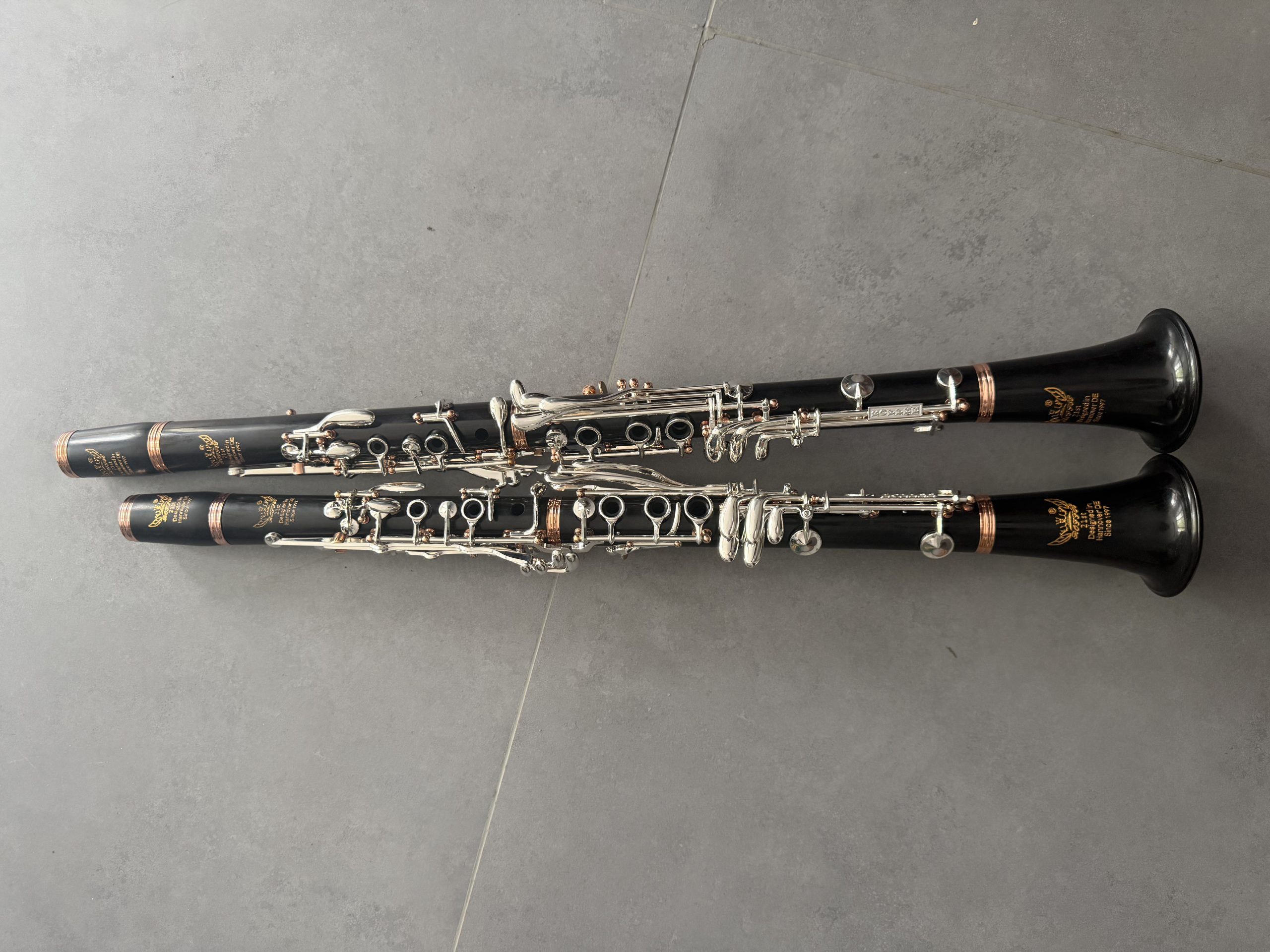 ROFFEE Professional Performance Level Bakelite Body Silver Plated 17 Keys Bb & A Tone Clarinet Set
