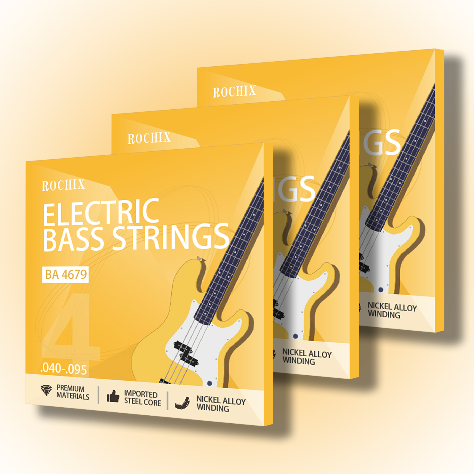 Beginner Level Electric Bass Guitar Strings - BA 4679 4-String Set, Steel Core with Nickel Alloy Winding, Ideal for New Players, Durable & Bright Tone