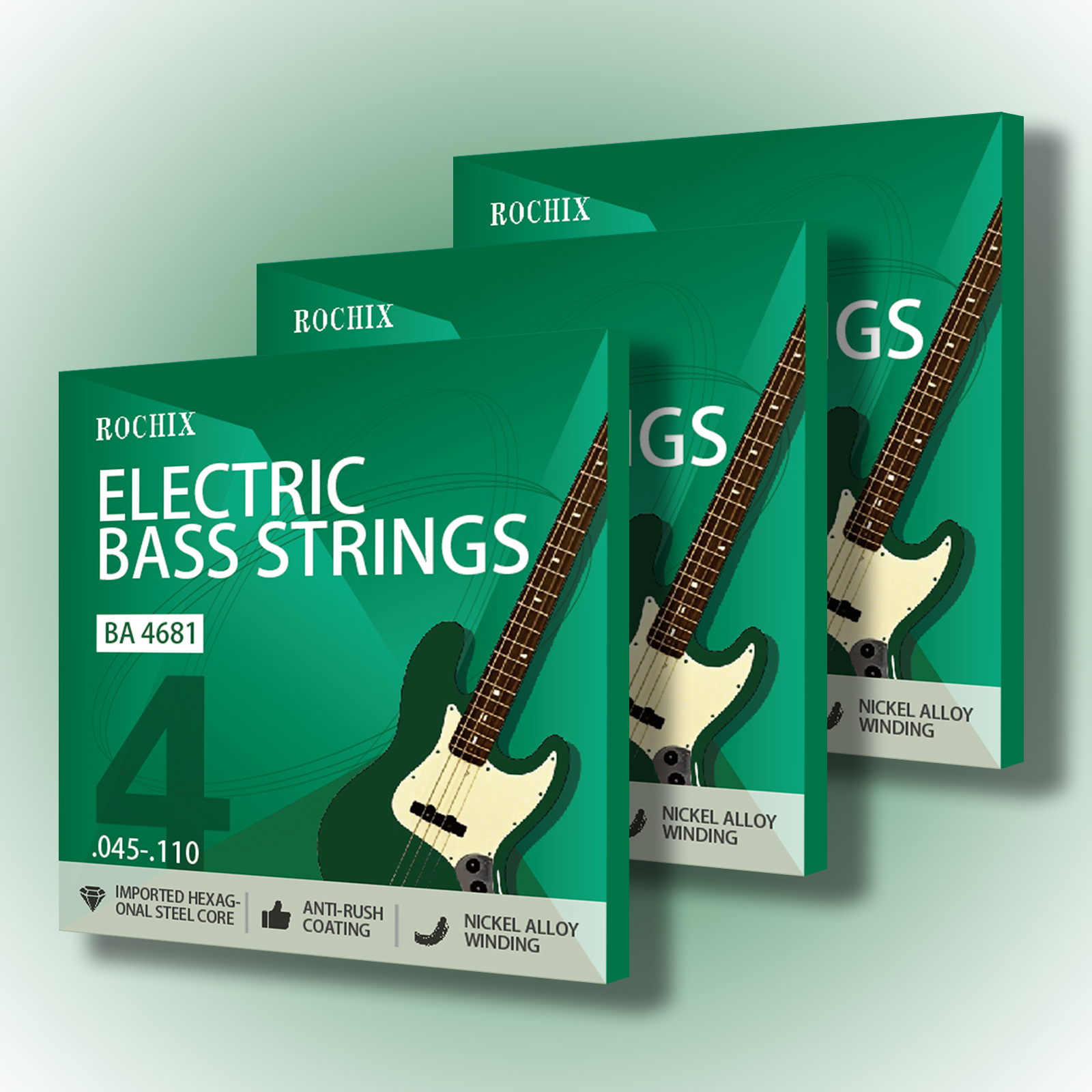 Professional Level Electric Bass Guitar Strings - BA 4681 4-String Set, Hexagonal Steel Core & Nickel-Plated Alloy Winding, Premium Tone for Pros