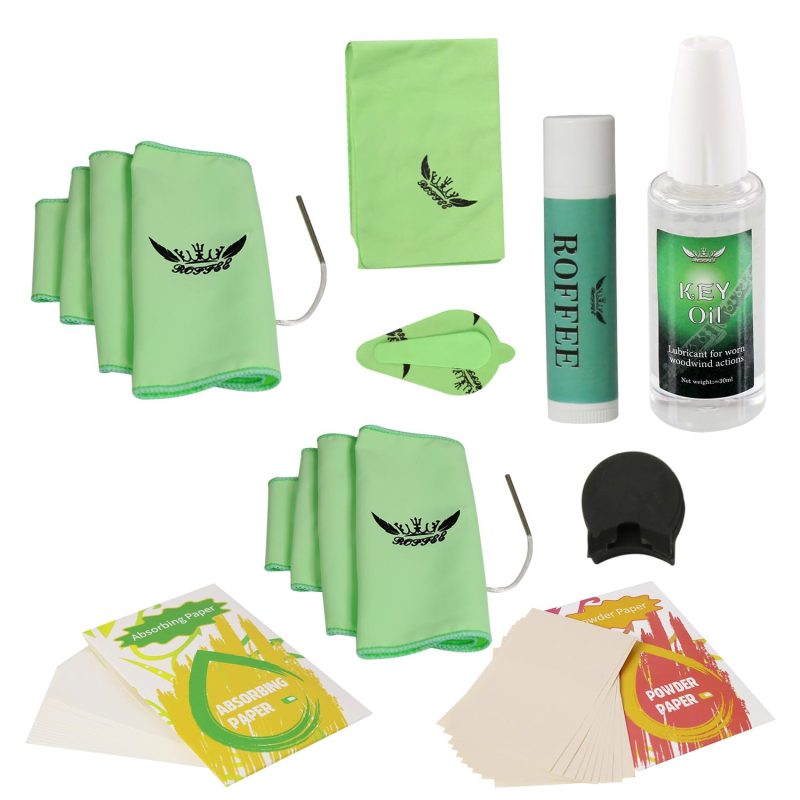 Oboe cleaning kit, oboe cleaning and care kit, oboe swab, key oil, cork grease, blotting paper, powder paper, thumb rest, cleaning cloth, care kit for woodwind instruments...