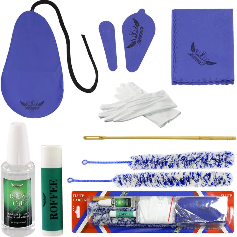 Flute Cleaning cleaner Care Maintenance Kit,Key Oil,Cork Grease,Swab,Cleaning Cloth,2PCS Cleaning Brush,Cleaning Rod