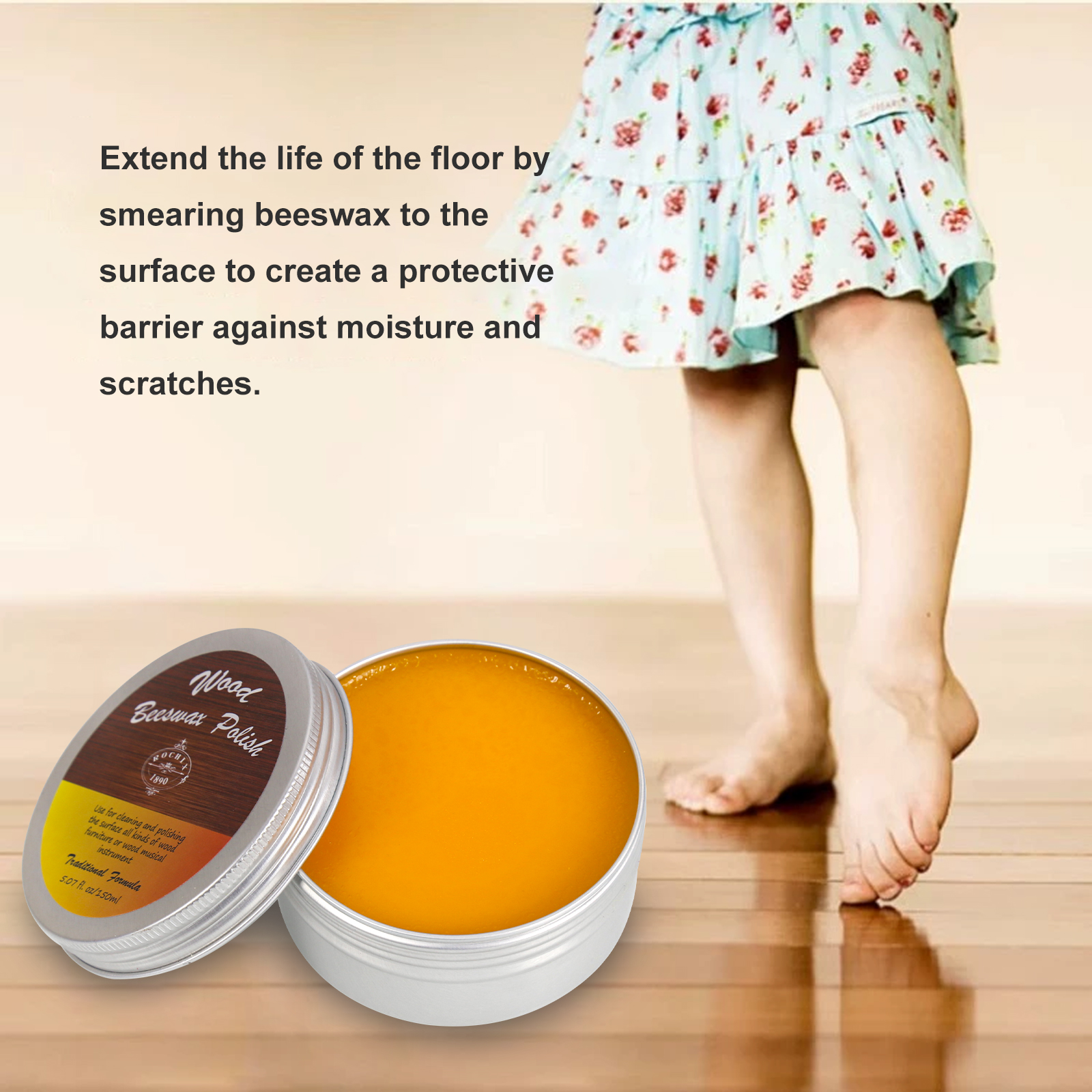 Wood Beeswax Furniture Polish Traditional Beeswax Polish for Wood Furniture, Floors,Wood Doors, Tables, Chairs to Protect & Care,3.38 fl.oz/100ml