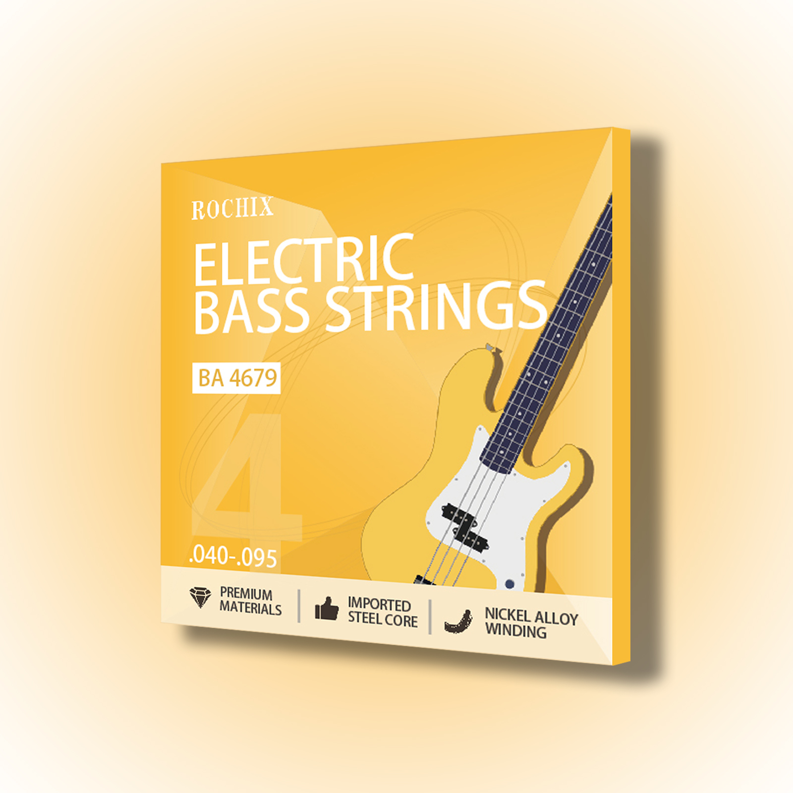Beginner Level Electric Bass Guitar Strings - BA 4679 4-String Set, Steel Core with Nickel Alloy Winding, Ideal for New Players, Durable & Bright Tone