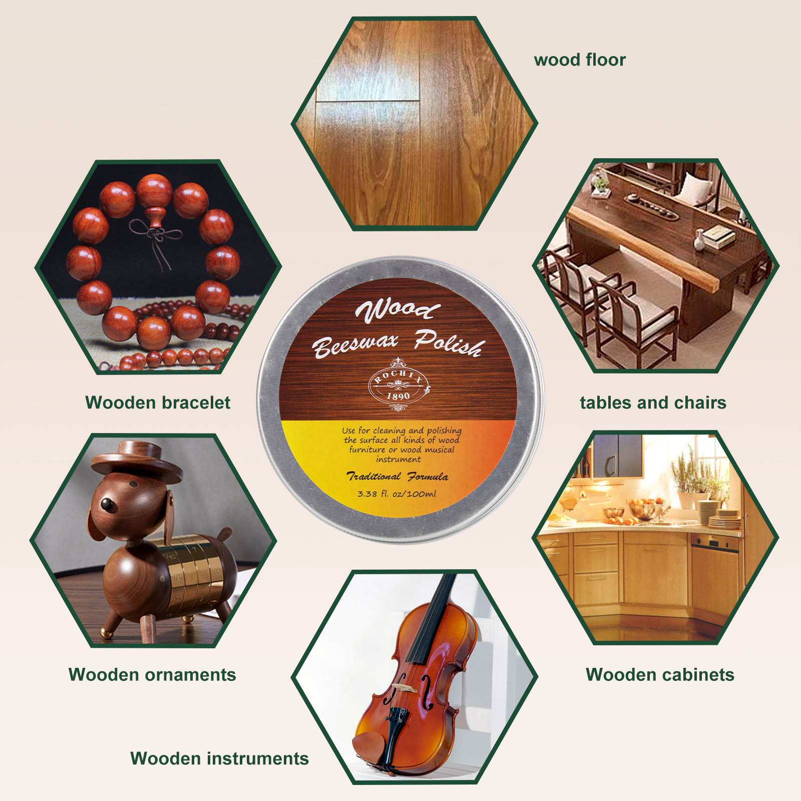 Wood Beeswax Furniture Polish Traditional Beeswax Polish for Wood Furniture, Floors,Wood Doors, Tables, Chairs to Protect & Care,3.38 fl.oz/100ml