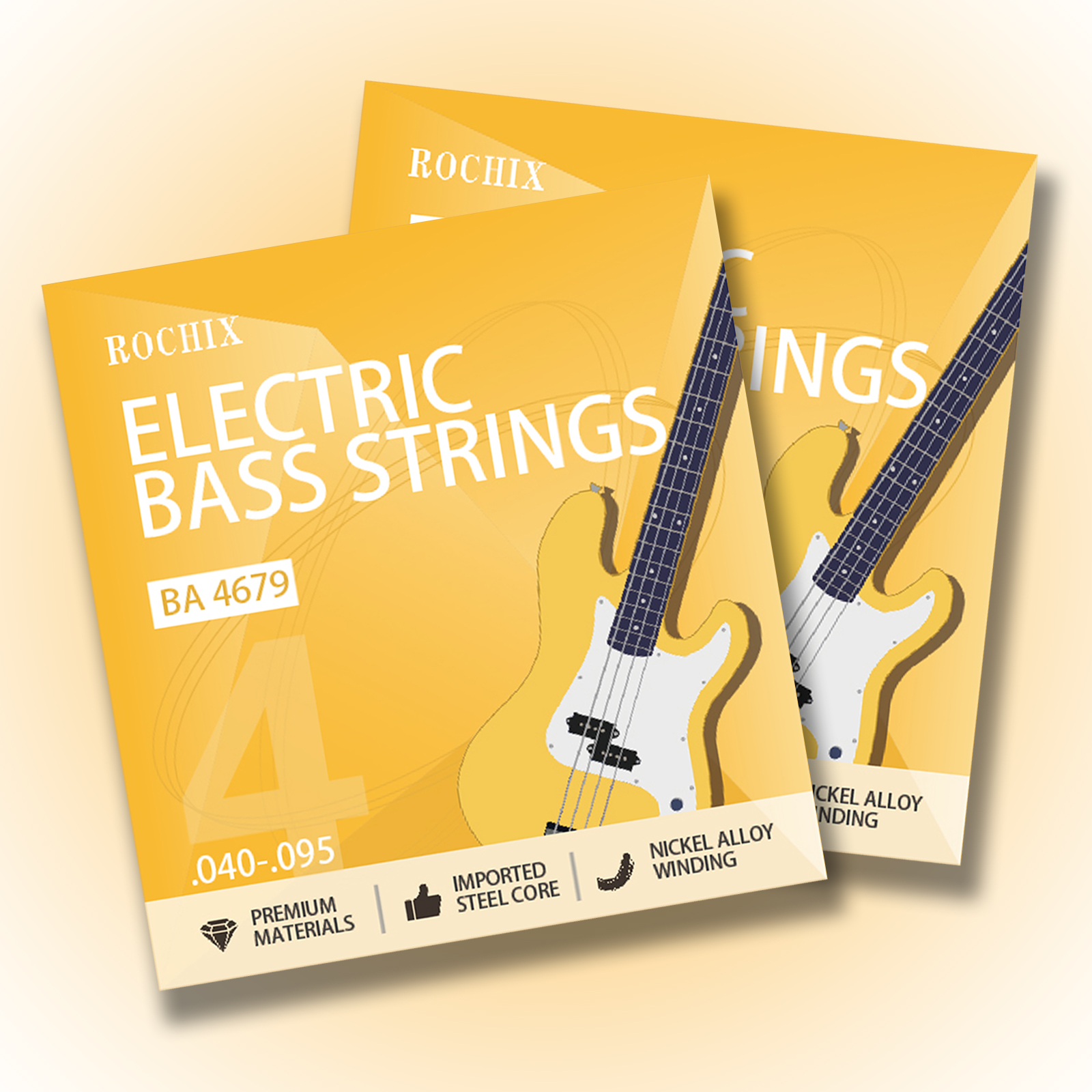 Beginner Level Electric Bass Guitar Strings - BA 4679 4-String Set, Steel Core with Nickel Alloy Winding, Ideal for New Players, Durable & Bright Tone