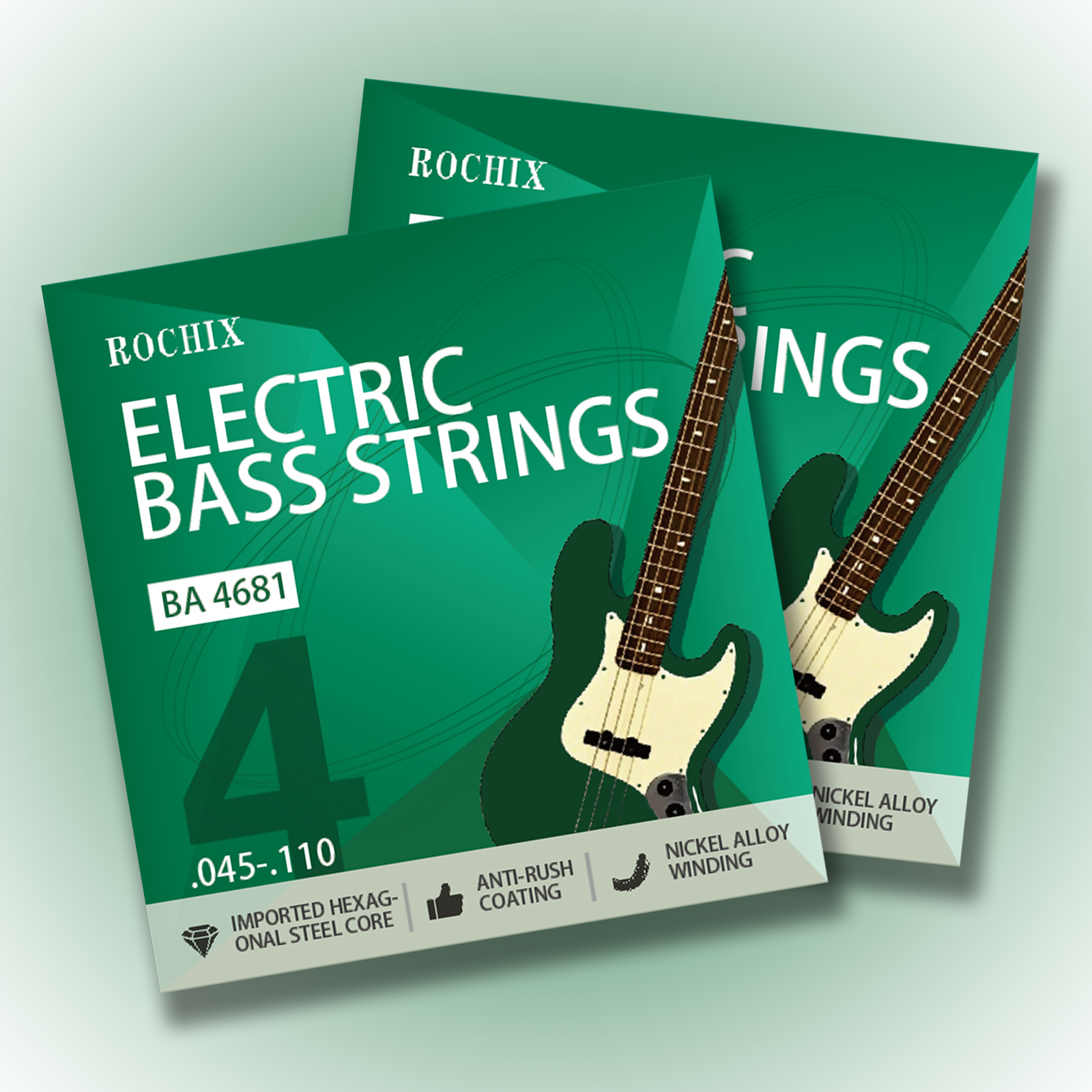 Professional Level Electric Bass Guitar Strings - BA 4681 4-String Set, Hexagonal Steel Core & Nickel-Plated Alloy Winding, Premium Tone for Pros