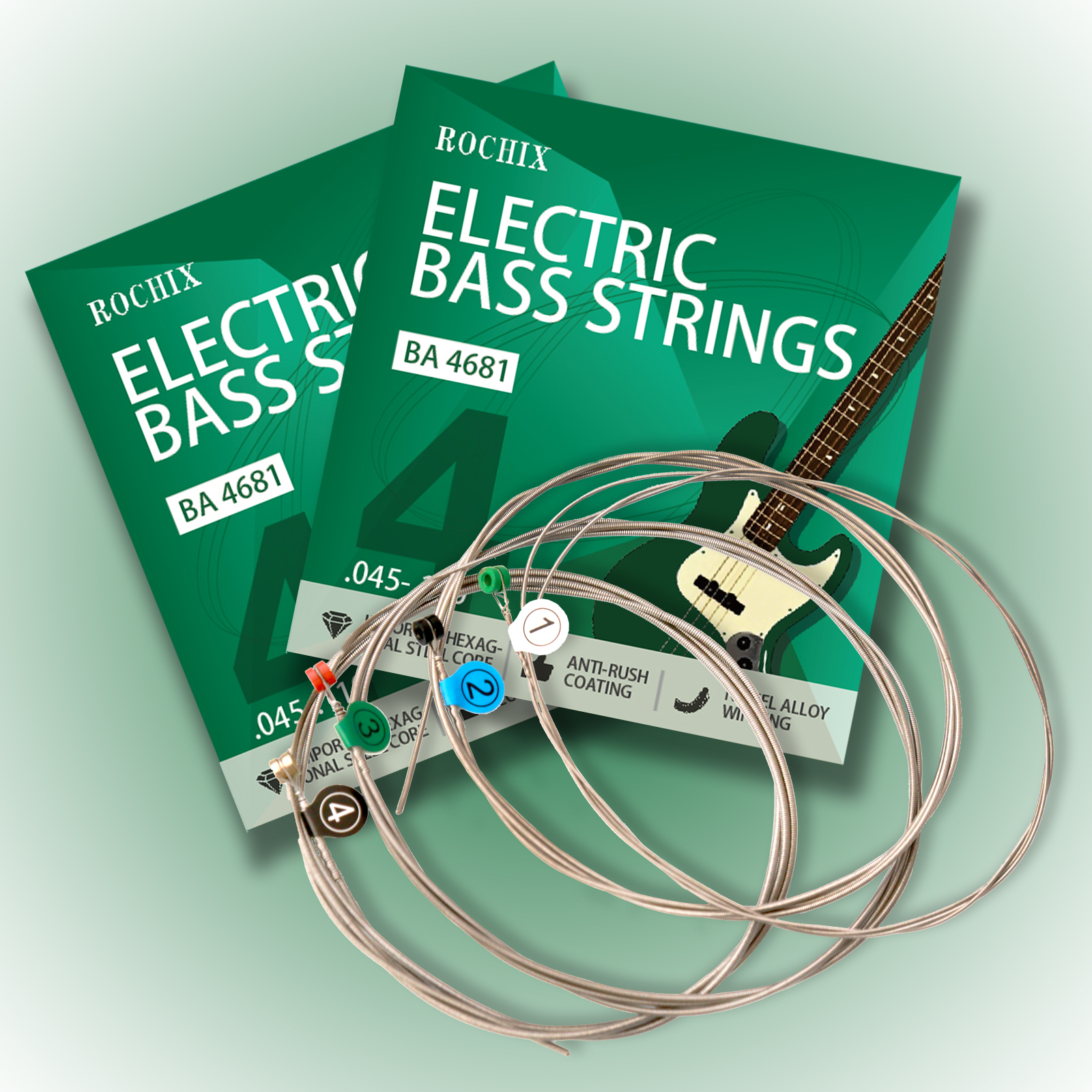Professional Level Electric Bass Guitar Strings - BA 4681 4-String Set, Hexagonal Steel Core & Nickel-Plated Alloy Winding, Premium Tone for Pros