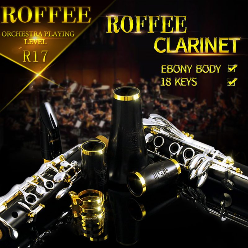 ROFFEE R17 Professional Performance Level Ebony Wood Silver Plated 18 Keys Bb Tone Clarinet
