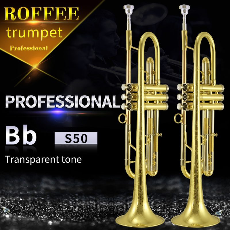 ROFFEE S50 beginner student level brass body gold lacquer Bb tone trumpet