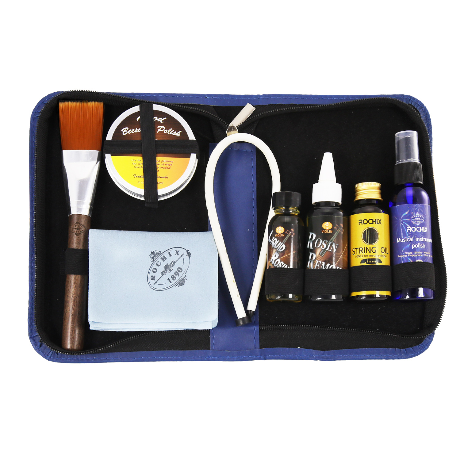 All-in-One Violin Care Cleaning & Maintenance Kit: Beeswax, Liquid Rosin, Rosin Remover, String Oil, Polish, Humidifier, String Brush, Cleaning Cloth & Case – Keep Your Instrument in Optimal Condition