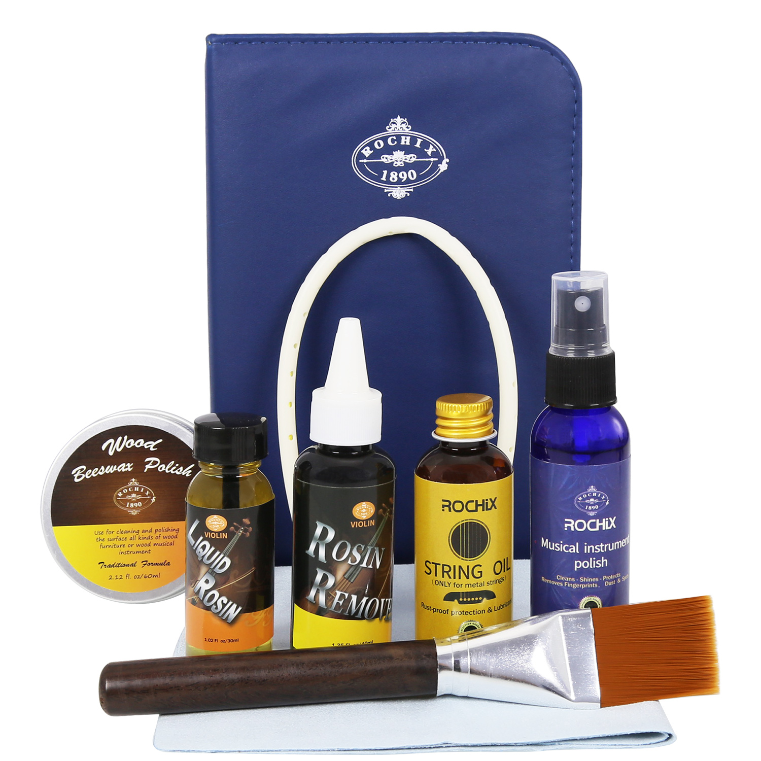 All-in-One Violin Care Cleaning & Maintenance Kit: Beeswax, Liquid Rosin, Rosin Remover, String Oil, Polish, Humidifier, String Brush, Cleaning Cloth & Case – Keep Your Instrument in Optimal Condition
