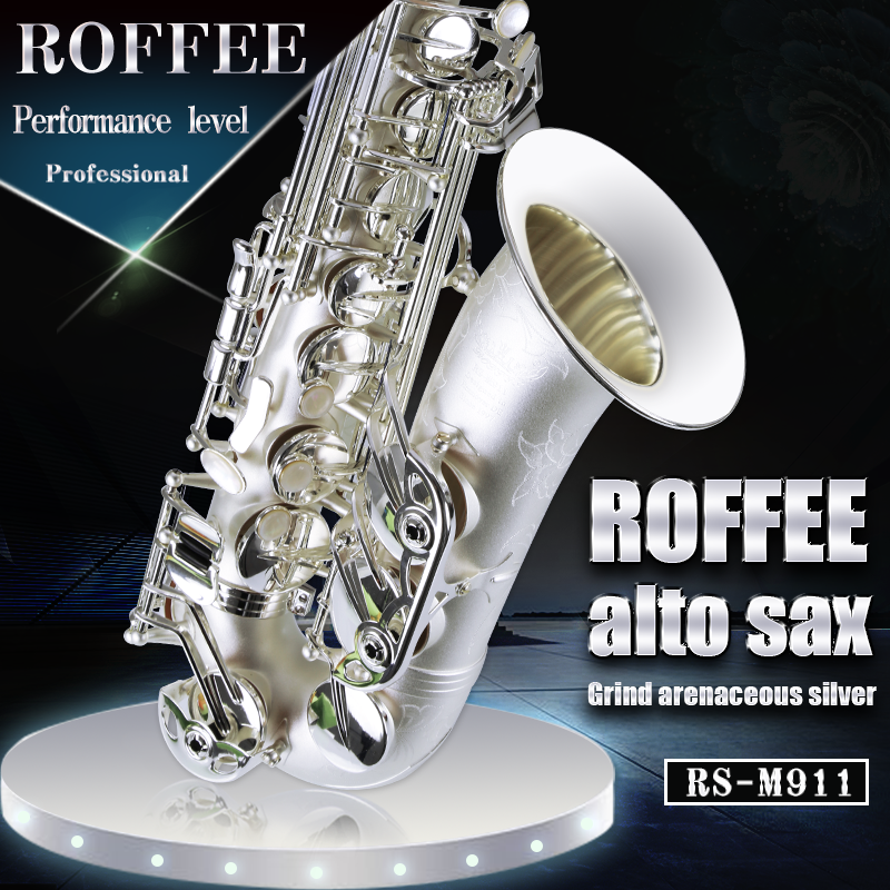 ROFFEE Original Import Professional Performance Level Alto Brass Grind Arenaceous Silver Eb Tone Saxophone