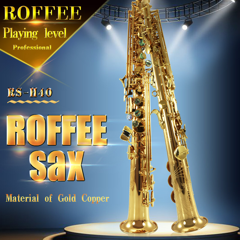 ROFFEE H40 Original Import Professional Performance Level Soprano Bb Tone Split Straight Pipe Gold Copper Saxophone