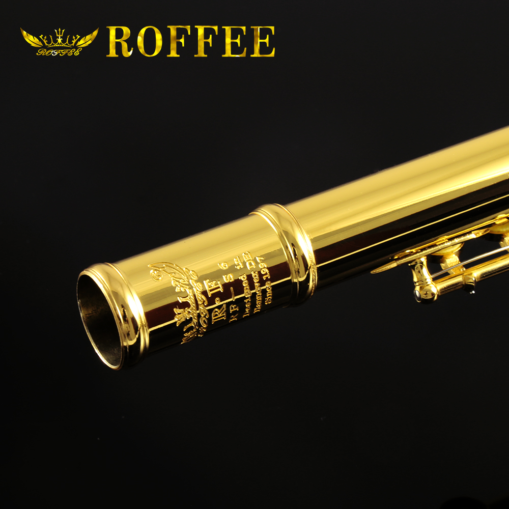 ROFFEE Professional Performance Level Nickel Silver Body 18K Gold Plated 17 Open Holes Flute