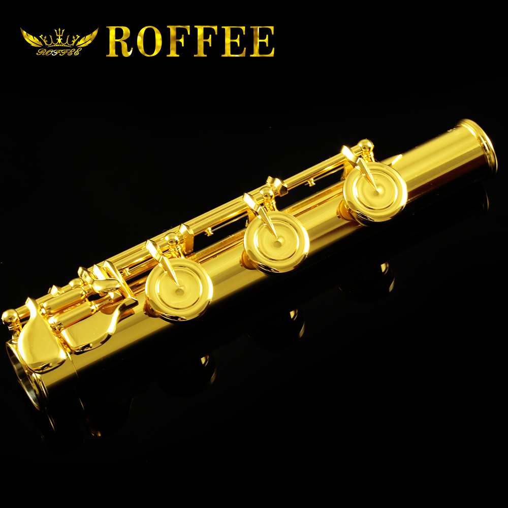 ROFFEE Professional Performance Level Nickel Silver Body 18K Gold Plated 17 Open Holes Flute