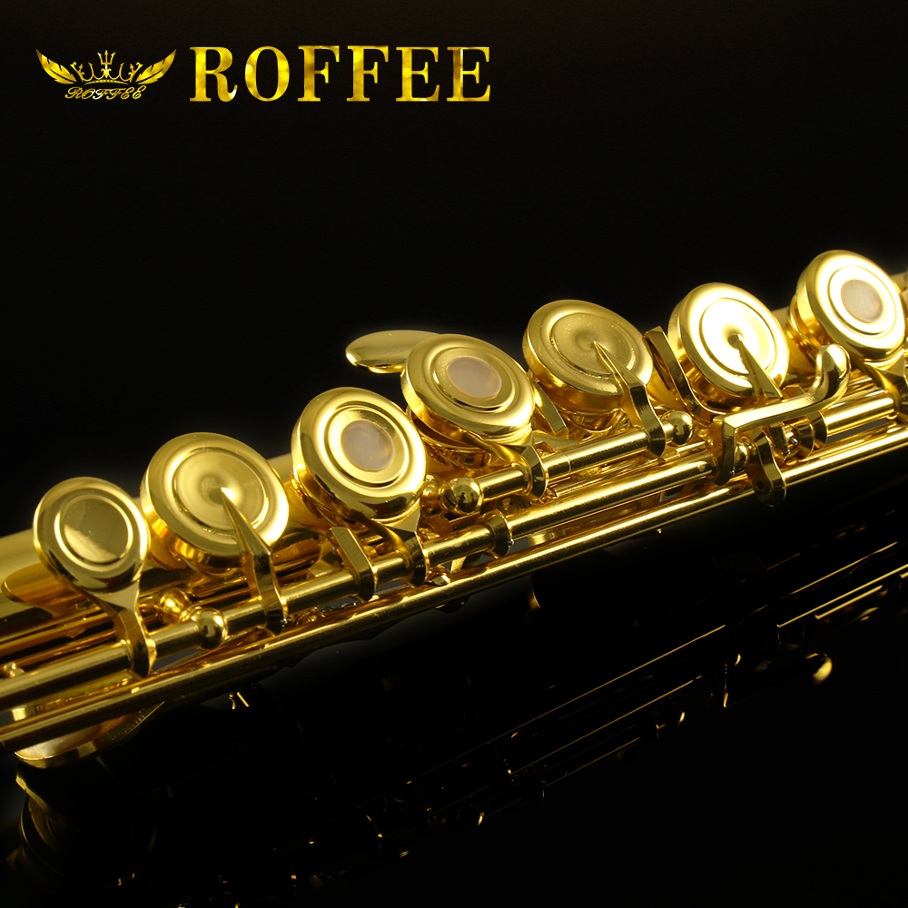 ROFFEE Professional Performance Level Nickel Silver Body 18K Gold Plated 17 Open Holes Flute