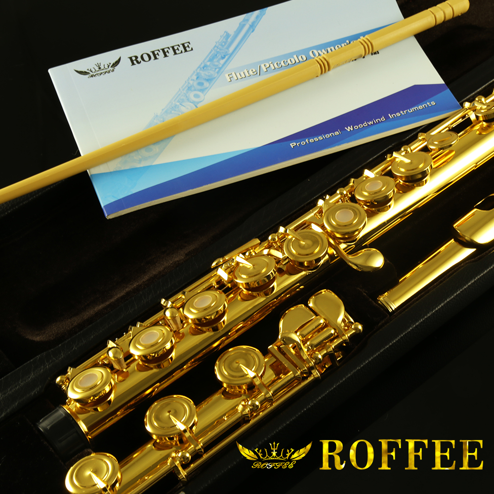 ROFFEE Professional Performance Level Nickel Silver Body 18K Gold Plated 17 Open Holes Flute