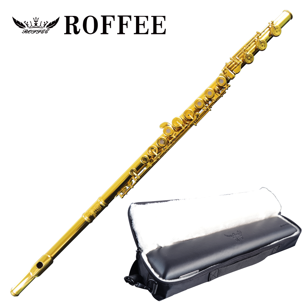 ROFFEE Professional Performance Level Nickel Silver Body 18K Gold Plated 17 Open Holes Flute