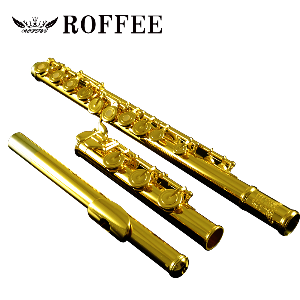 ROFFEE Professional Performance Level Nickel Silver Body 18K Gold Plated 17 Open Holes Flute