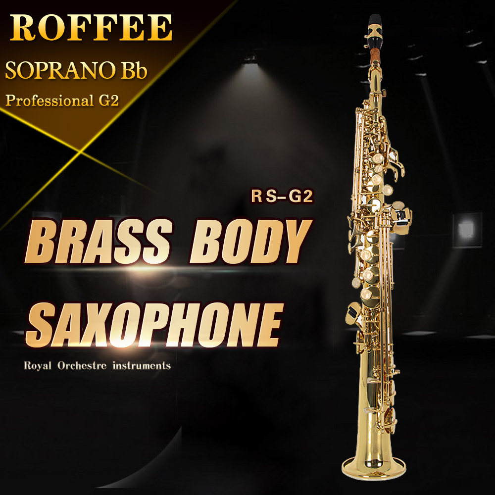 ROFFEE Professional Performance Level Soprano Brass Bb Tone Saxophone