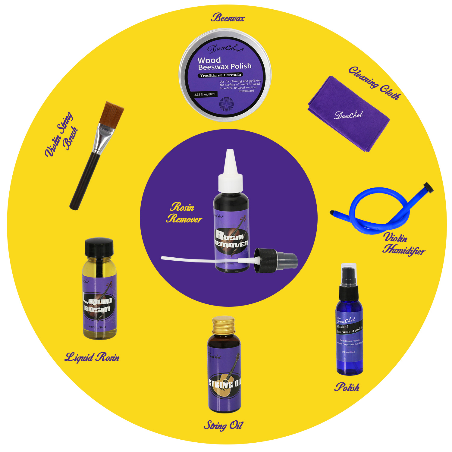 Violin Cleaner Care Cleaning Kit,Maintenance Kit,Beeswax,Liquid Rosin,Rosin Remover,String Oil,Polish,Violin Humidifier,Violin String Brush,Cleaning Clot.