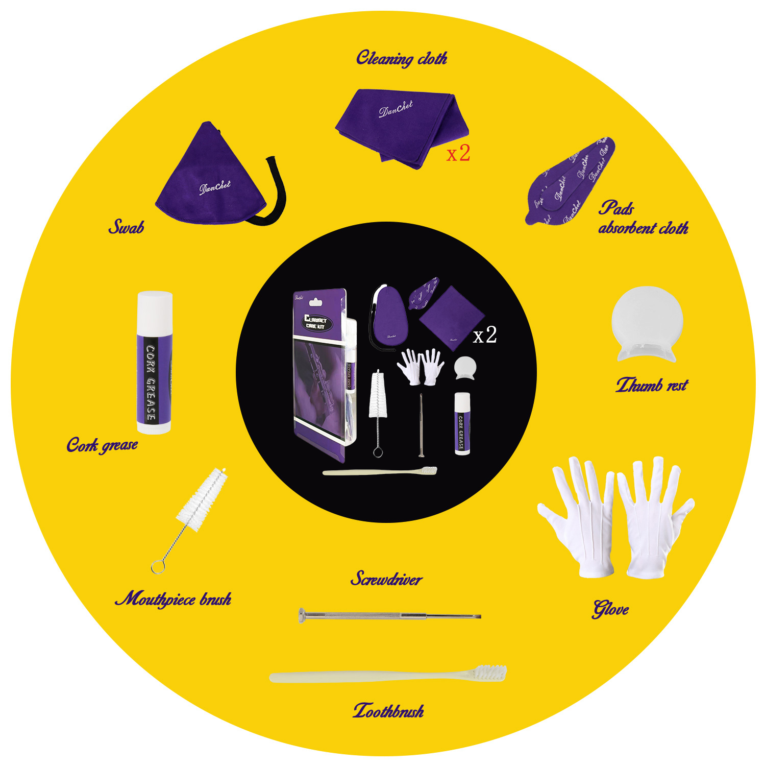 Clarinet Cleaning Kit, Clarinet and Saxophone Care Kit, Key Oil, Cork Grease, Cotton Swabs, Cleaning Cloth, Thumb Rest, Mouthpiece Brush, Screwdriver...