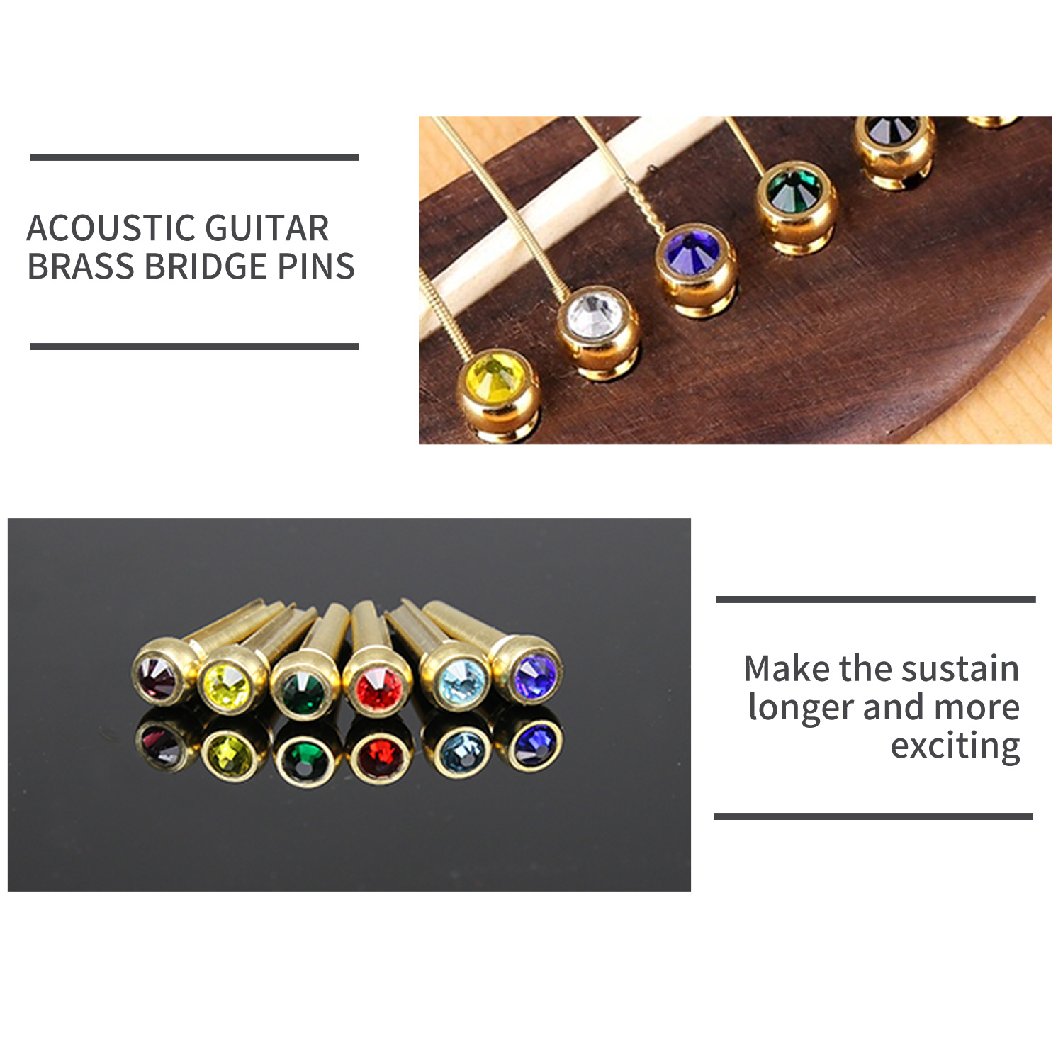 6 pcs Brass Guitar Bridge Pins for Acoustic Guitar - Durable and Stylish Replacement Pins