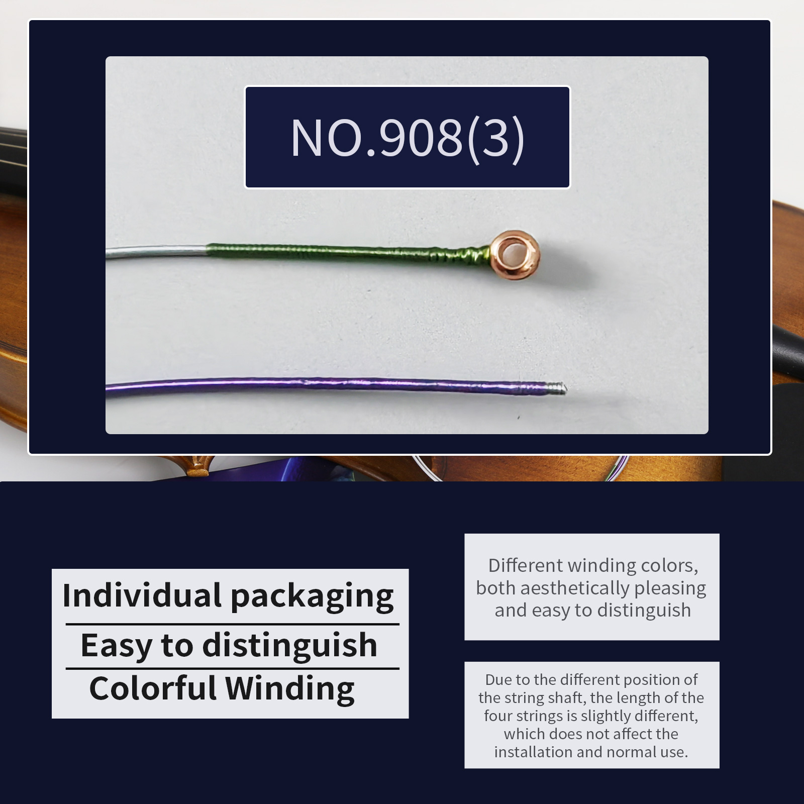 Violin Strings 4/4 Full Set Professional Performance Grade, Ball End, Nylon Wound 901 (Includes E, A, D, G Strings)…