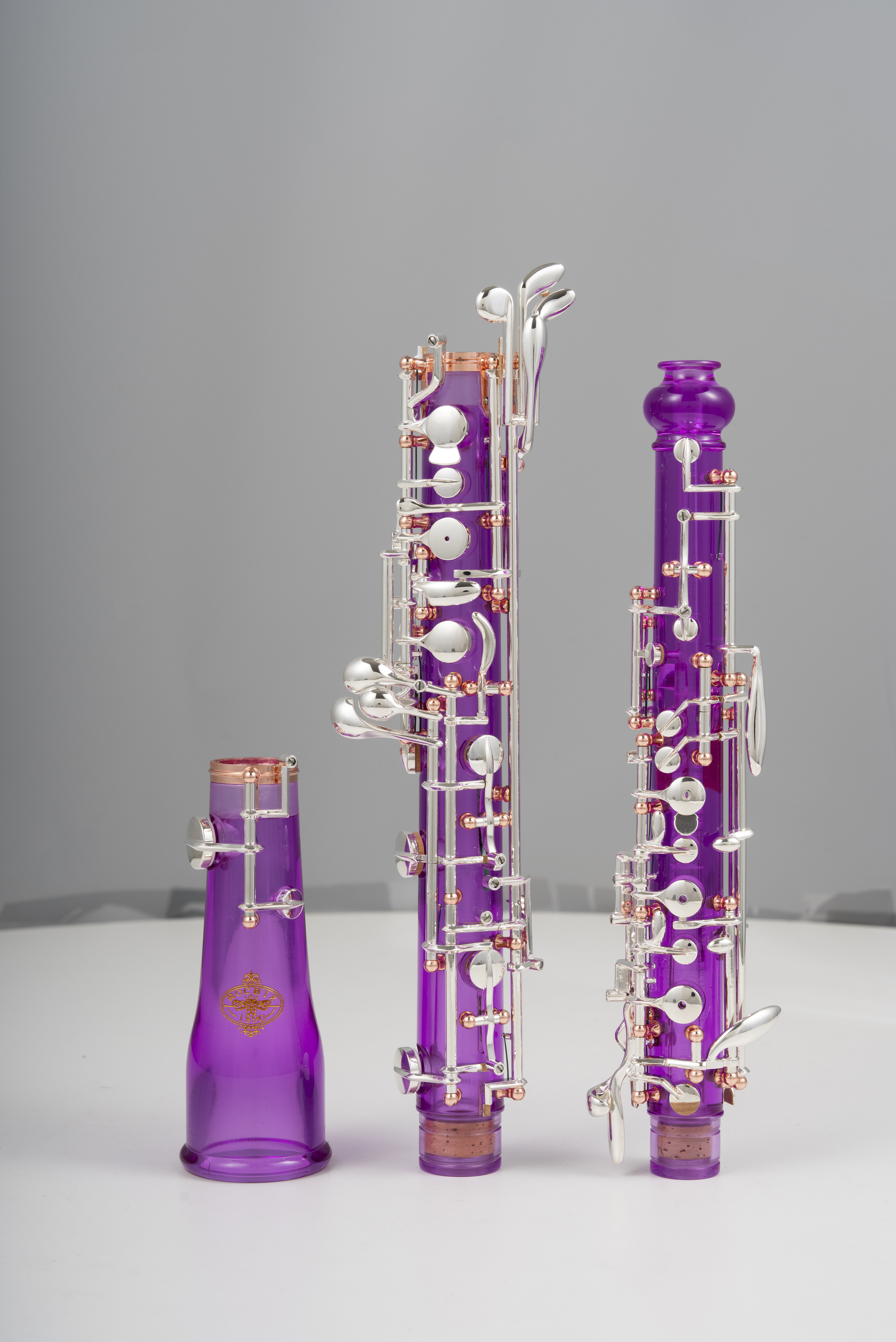 Student Beginner Level Oboe Purple Acrylic Transparent Body Semi Automatic Rose Gold Posts Silver Plated Keys