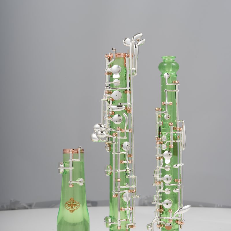 Student Beginner Level Oboe Green Acrylic Transparent Body Semi Automatic Rose Gold Posts Silver Plated Keys