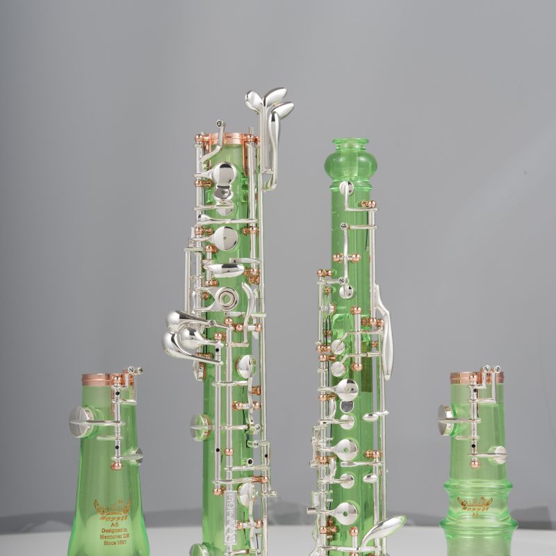 Professional Performance Level Oboe Acrylic Transparent Body Semi Automatic Rose Gold Posts Silver Plated Keys and a Double-Bell Design