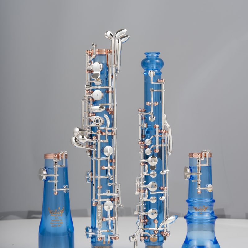 Professional Performance Level Oboe Acrylic Transparent Body Semi Automatic Rose Gold Posts Silver Plated Keys and a Double-Bell Design