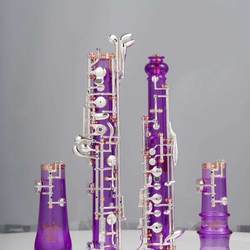 Professional Performance Level Oboe Acrylic Transparent Body Semi Automatic Rose Gold Posts Silver Plated Keys and a Double-Bell Design