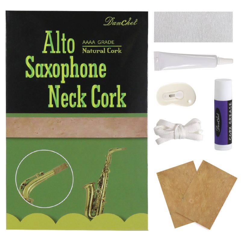 Alto Saxophone Accessories,Alto Sax Cork Replacement Kit,2 pcs Saxophone Cork, Glue, Cork Grease, Knife, Taping, and Sandpaper