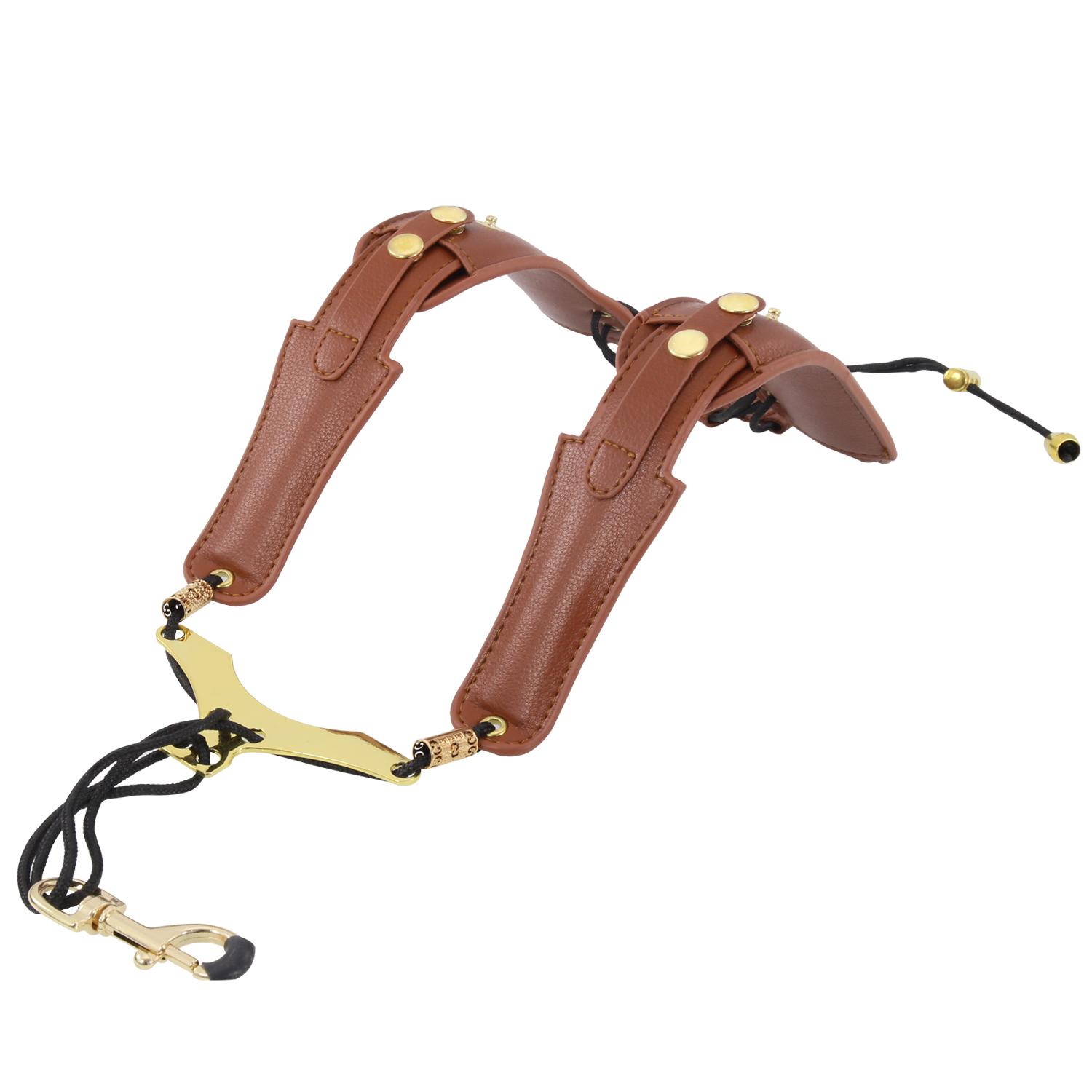 Kids Leather Saxophone Strap, Saxophone Strap with Adjustable Strap and Gold Plated Metal Trigger for Sax Alto and Soprano Clarinet (brown).