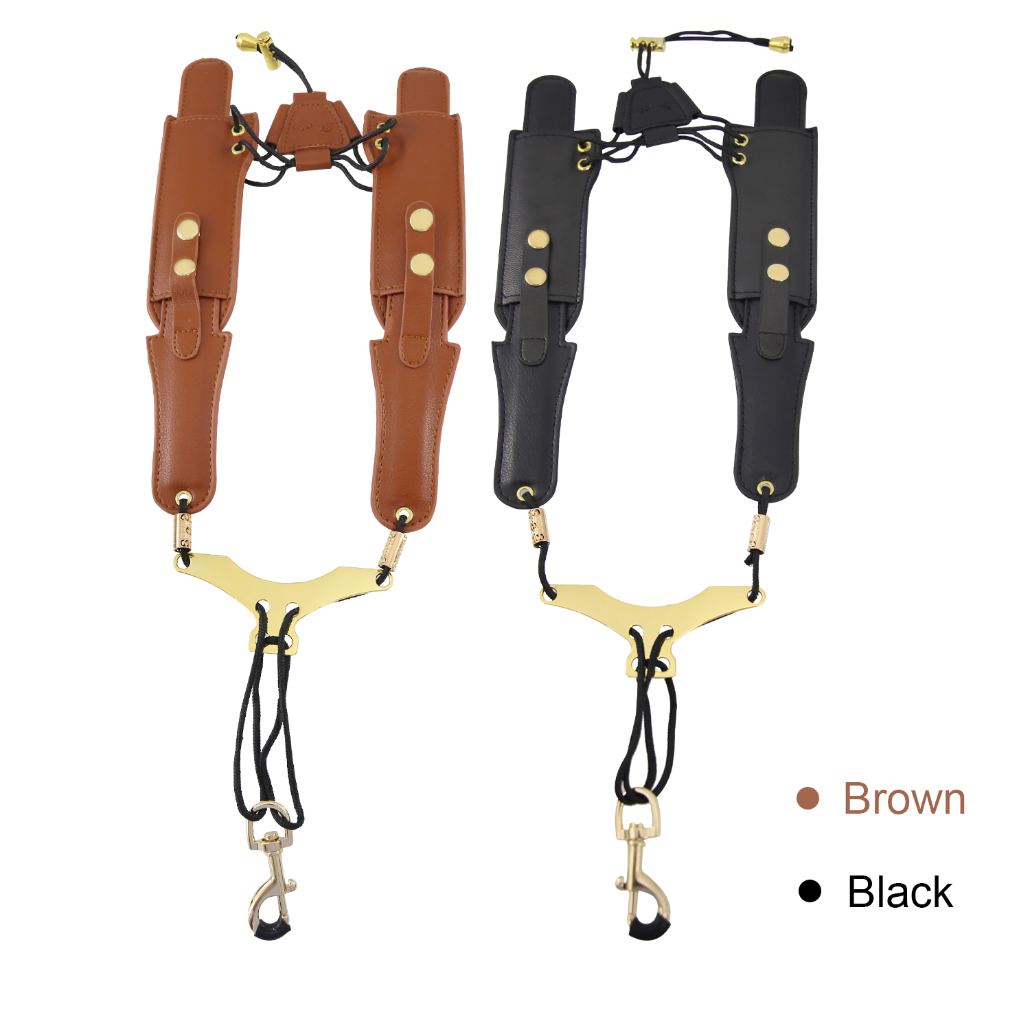 Kids Leather Saxophone Strap, Saxophone Strap with Adjustable Strap and Gold Plated Metal Trigger for Sax Alto and Soprano Clarinet (brown).