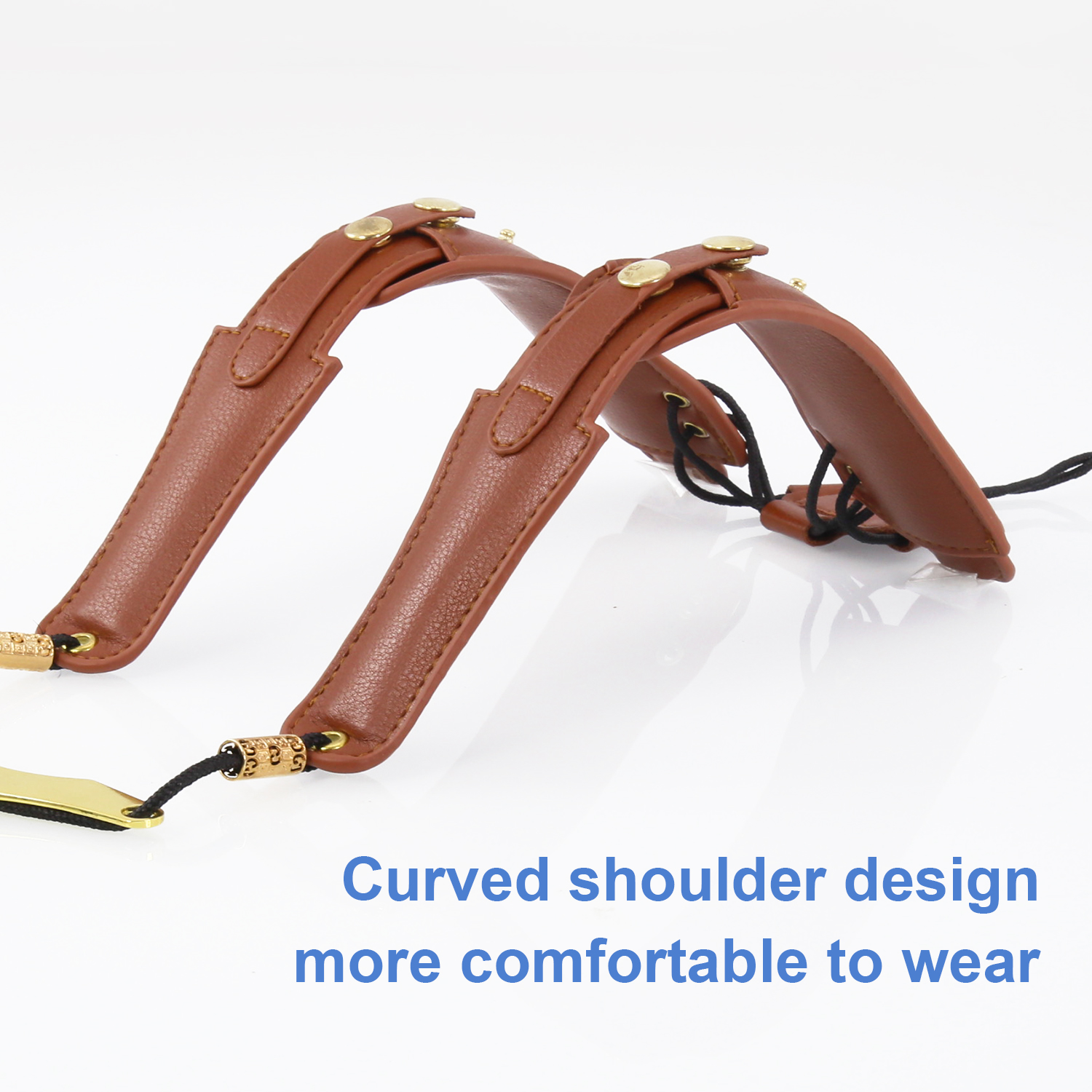 Kids Leather Saxophone Strap, Saxophone Strap with Adjustable Strap and Gold Plated Metal Trigger for Sax Alto and Soprano Clarinet (brown).
