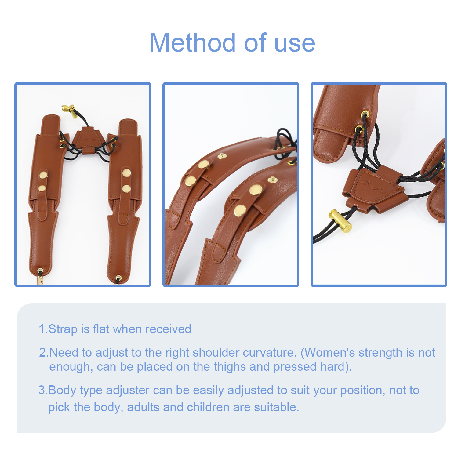 Kids Leather Saxophone Strap, Saxophone Strap with Adjustable Strap and Gold Plated Metal Trigger for Sax Alto and Soprano Clarinet (brown).