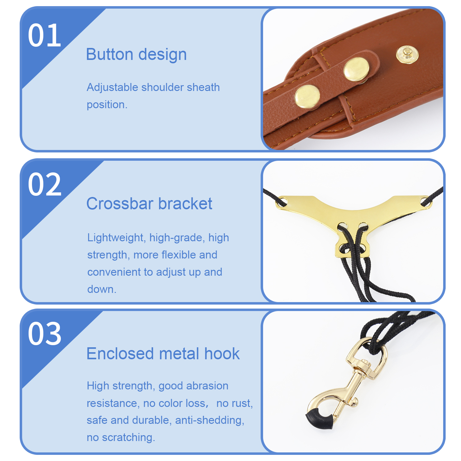 Kids Leather Saxophone Strap, Saxophone Strap with Adjustable Strap and Gold Plated Metal Trigger for Sax Alto and Soprano Clarinet (brown).