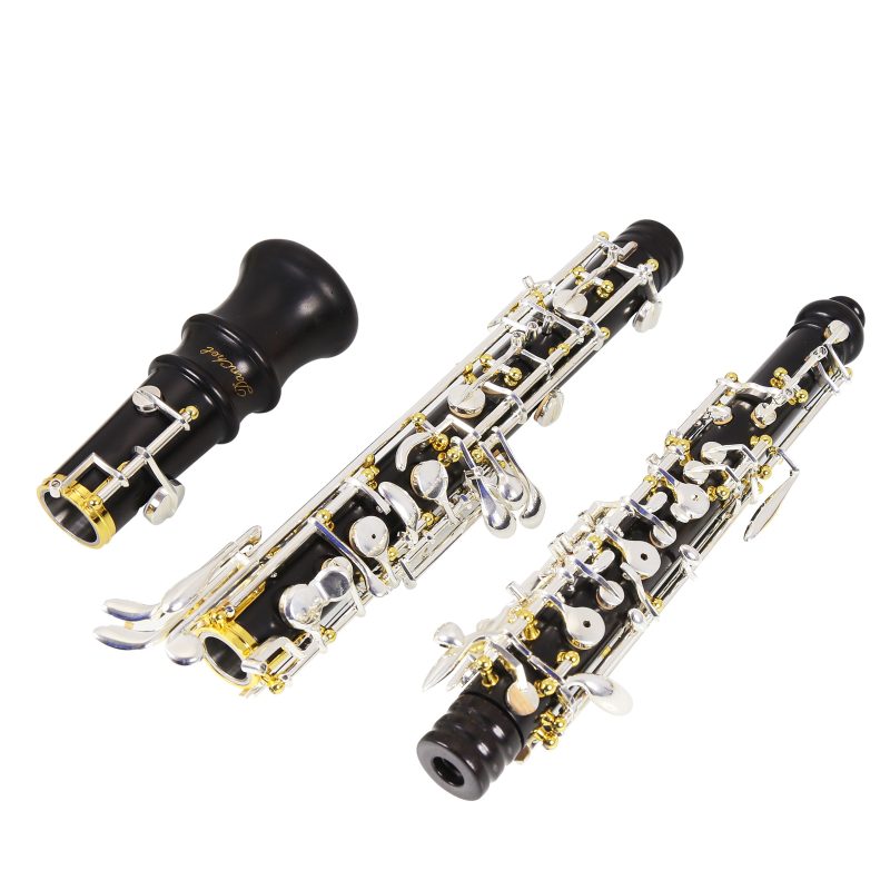 Oboe Professional Performance Level Ebony Body Silver Plated Semi Automatic C Tone with Reeds, Cleaning Cloth, Oboe Swab, Powder Paper, Absorbing Paper, Thumb Rest, Screwdriver, Gloves, Case