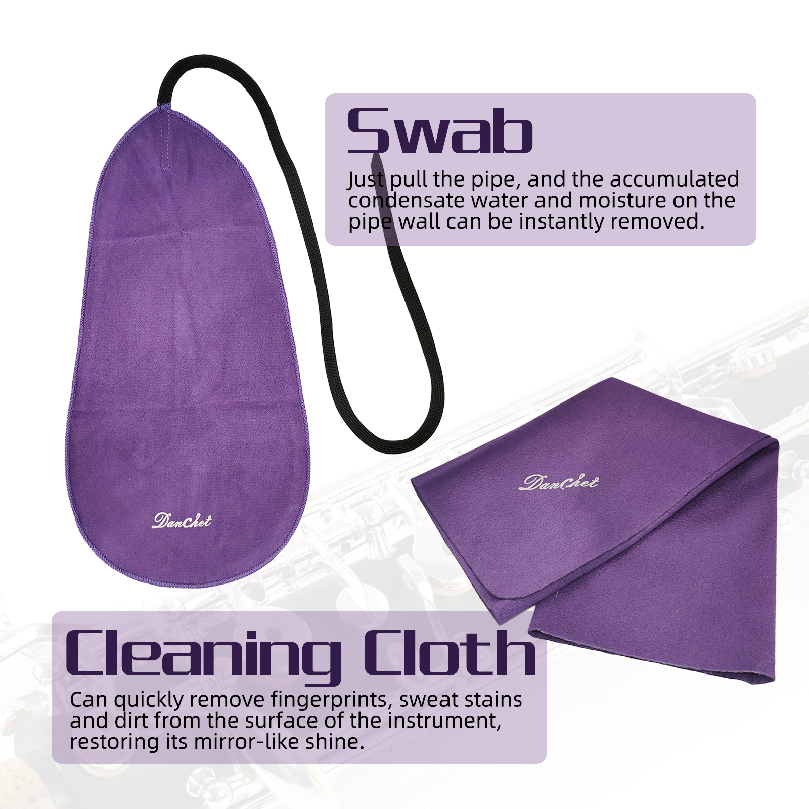 Clarinet Cleaning and Care Kit with Storage Bag, Swab, Cleaning Cloth, Key Oil, Cork Grease, Brushes, Screwdriver, Mouthpiece Cushion, Absorbent Paper for Clarinet Instrument Maintenance