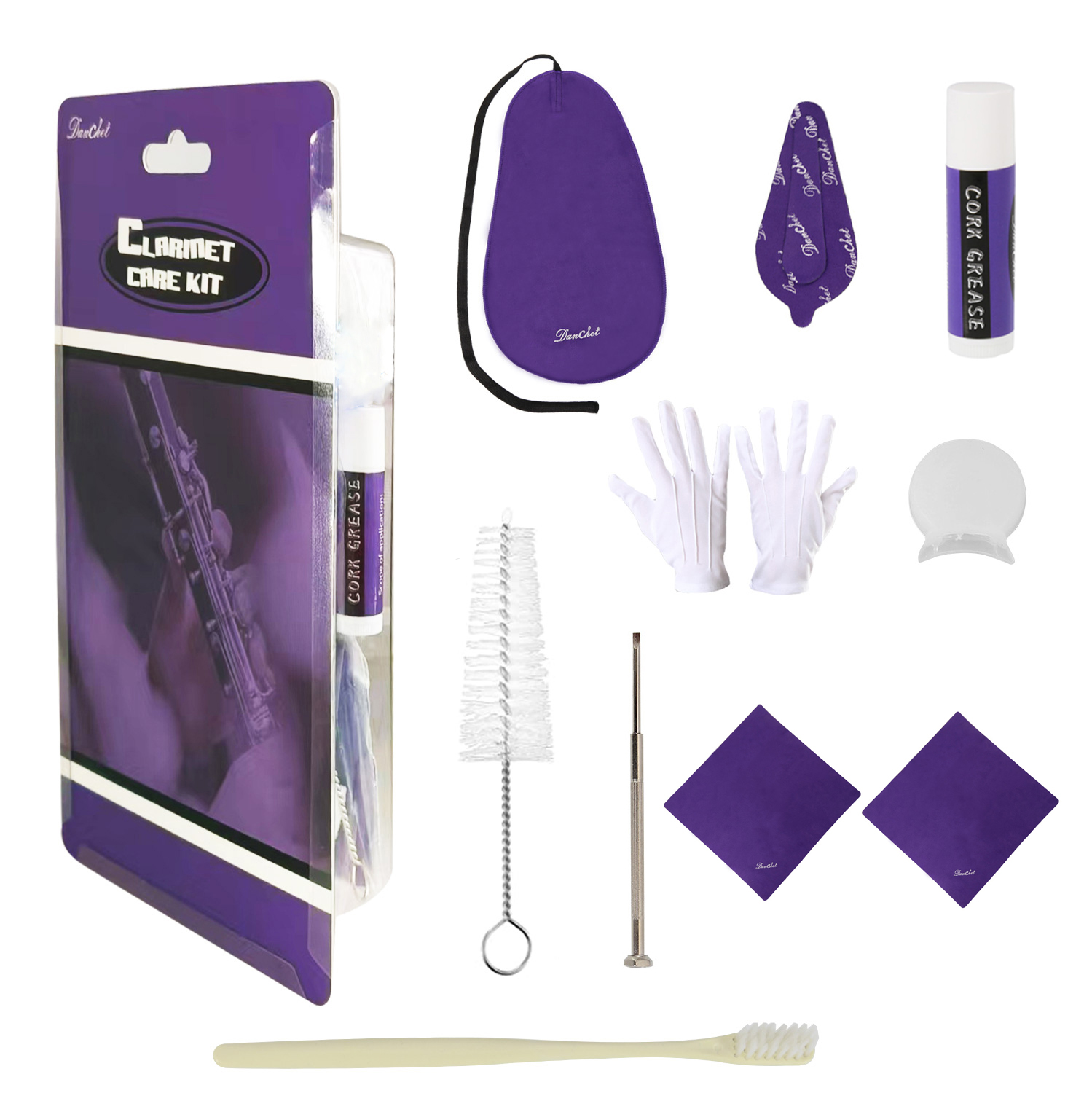 Clarinet Cleaning Kit, Clarinet and Saxophone Care Kit, Key Oil, Cork Grease, Cotton Swabs, Cleaning Cloth, Thumb Rest, Mouthpiece Brush, Screwdriver...