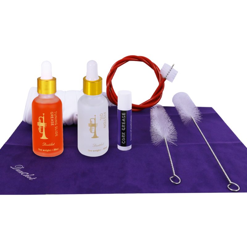 Trumpet Cleaning Kit - Trumpet (Short) Cleaning and Maintenance Kit - Multifunctional Trumpet Care Kit: Valve Oil x2, Cork Grease, Cleaning Cloth, Mouthpiece, Cleaning Brush, Gloves