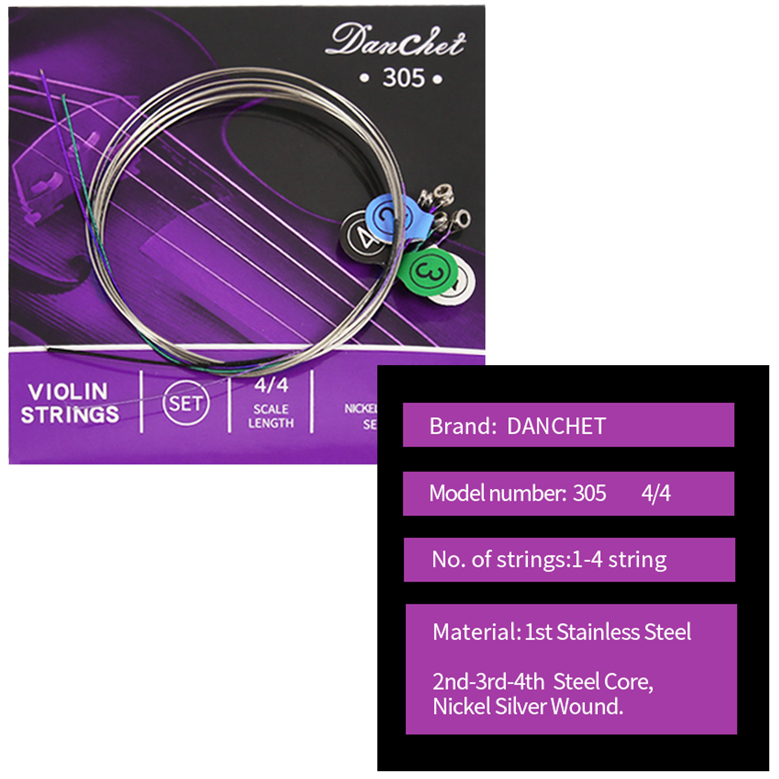 Violinsaiten 4/4 Full Set Senior Level, Ball End, Neusilber umsponnen 305...