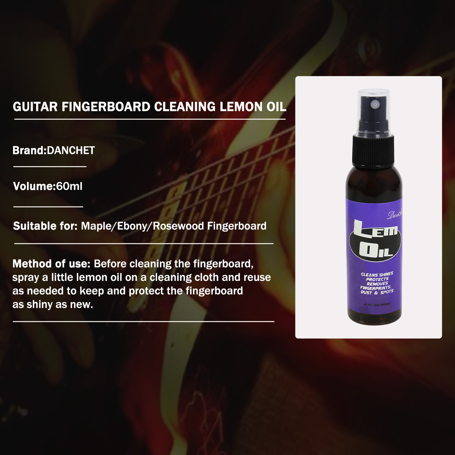 Guitar Cleaning - Guitar Fretboard Lemon Oil - Lemon oil to remove dirt and grease from musical instruments - Musical Instrument Accessories