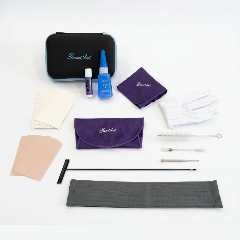 Complete Flute Cleaning and Maintenance Kit, Flute Care Set Includes Cleaning Rod, Swab, Key Oil, Cork Grease, Brushes, Gloves, Powder Paper, Storage Bag for Flute Players